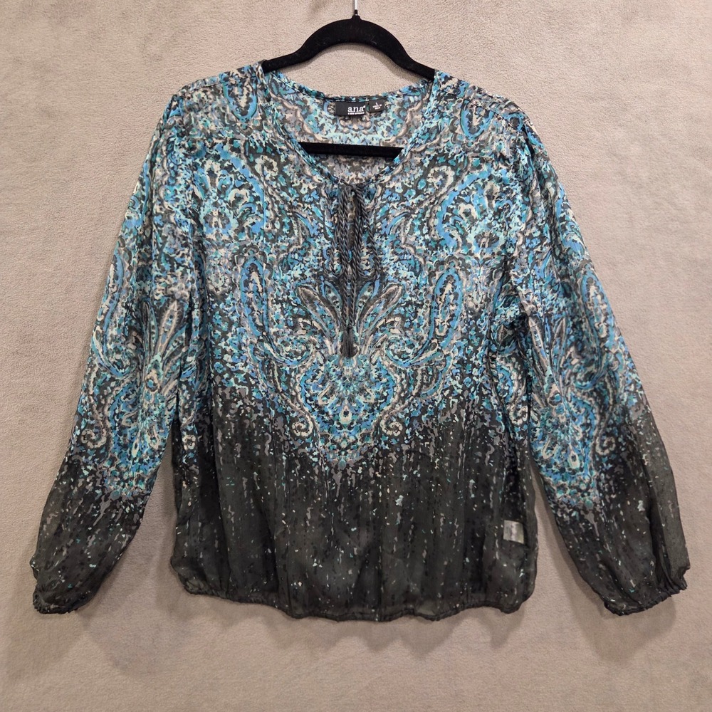 a.n.a Sheer Peasant Blouse Womens Size Large Tassel Top Artsy Ehereal Boho